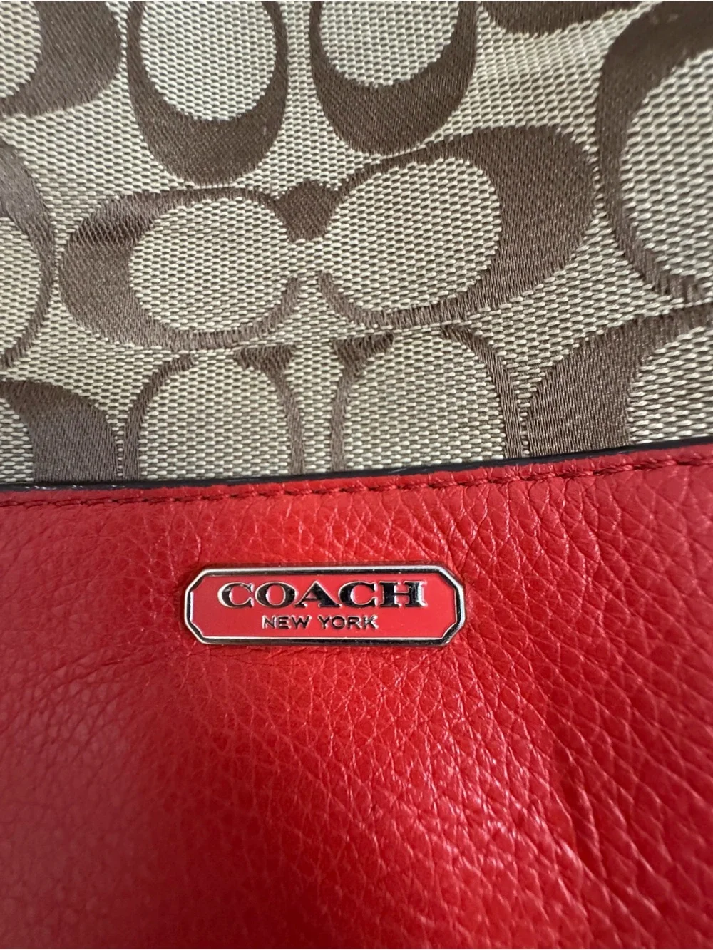 Coach Brown Signature Canvas Tote with Orange Leather Trim